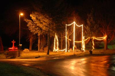 Village Green with Christmas Lights